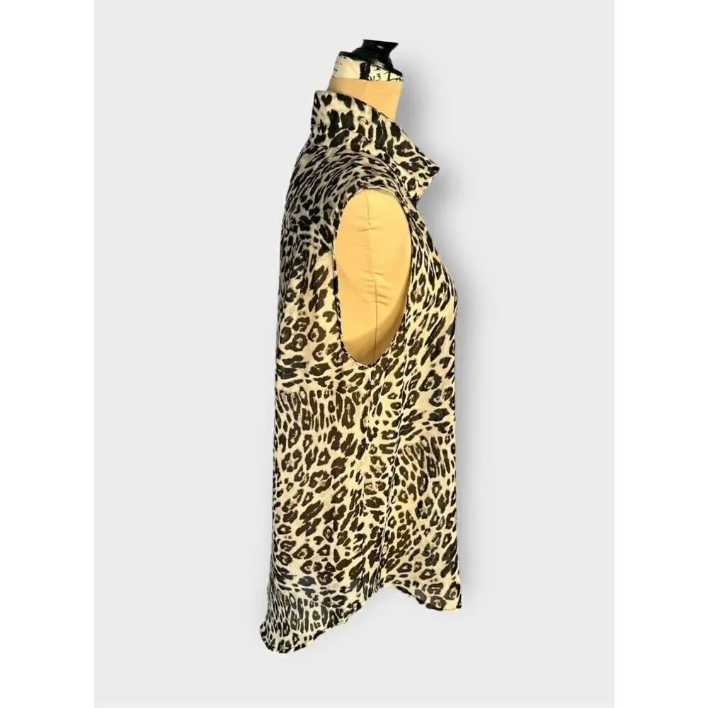 H&M Leopard Print Sleeveless Button Down Black Cream Blouse Women’s Size 8